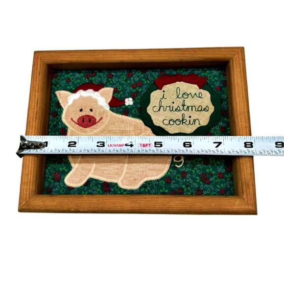 Valories Folk Art Pig Applique Framed 8 x 6" Vintage 80s I Love Christmas Cookin - Picture 8 of 9